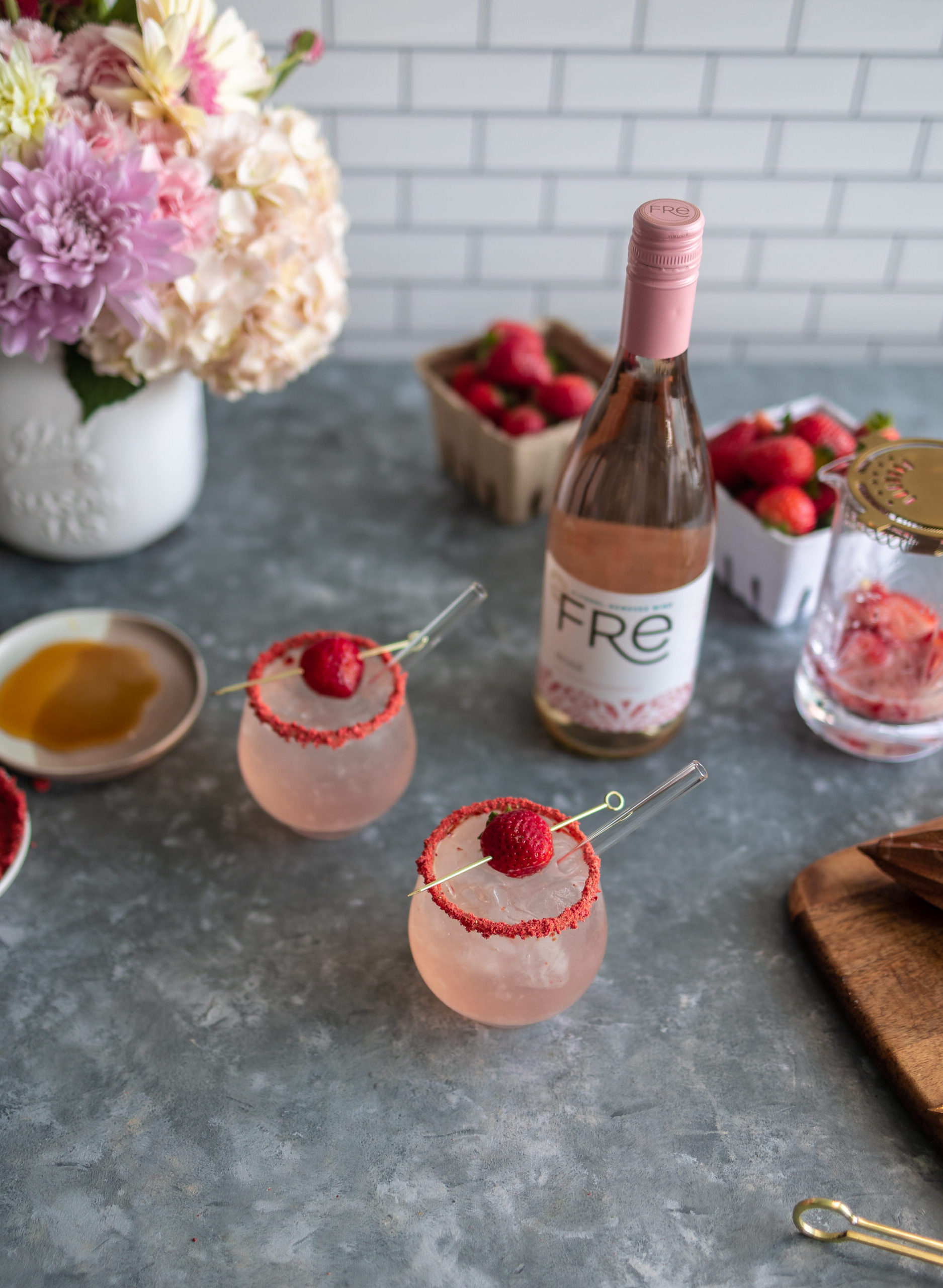 Strawberry mocktail, mocktail, rose wine, alcohol removed rose, fre wine, fre wines, best alcohol free wine, best alcohol removed wine, strawberry cocktail